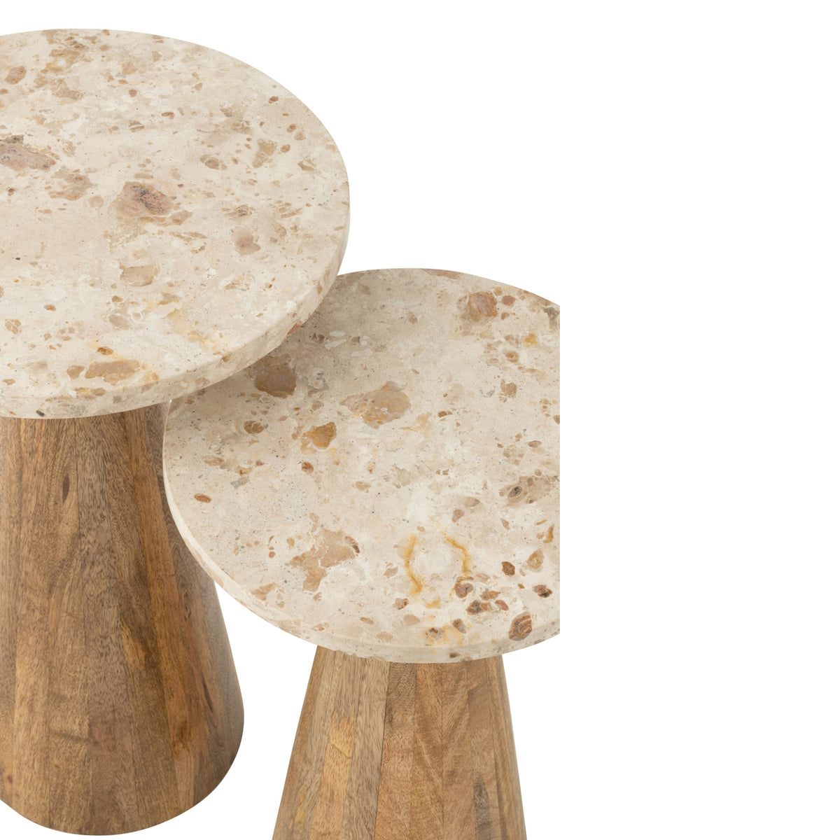Mesa auxiliar redonda de mármol y madera, beige/marrón, juego de 2, J-Line