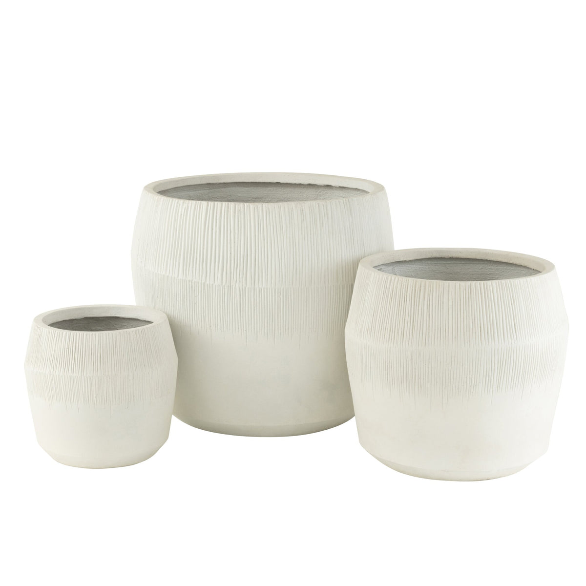 Maceta de arcilla de fibra blanca, set de 3, J-Line