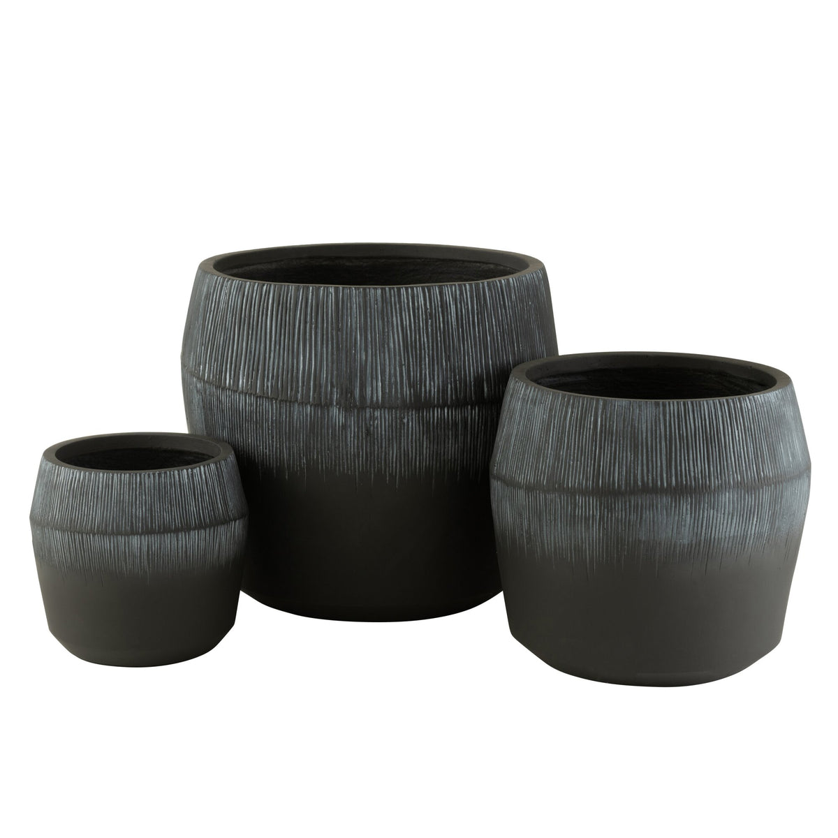 Maceta de arcilla de fibra negra, juego de 3, J-Line