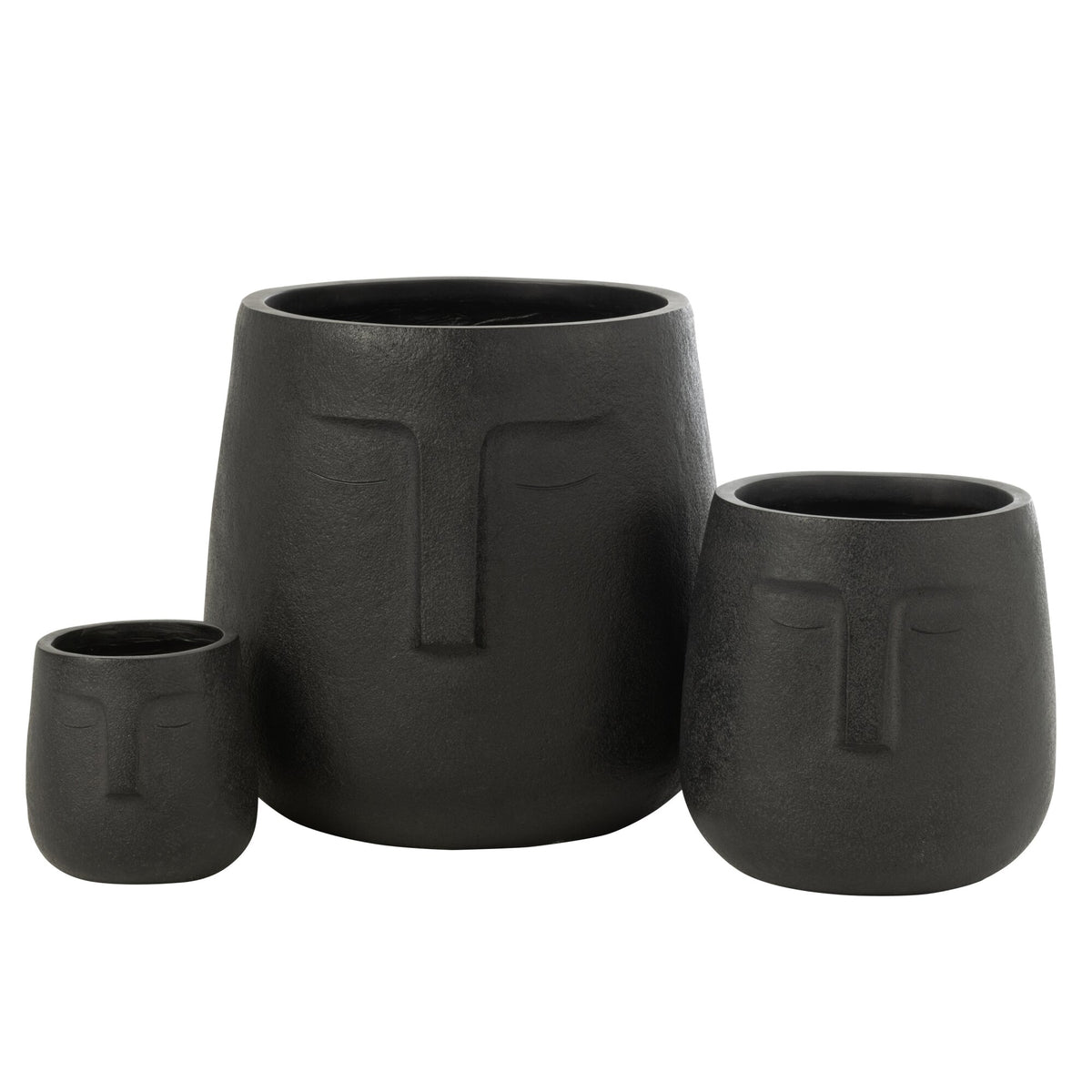 Juego de 3 macetas Moai de arcilla negra J-Line