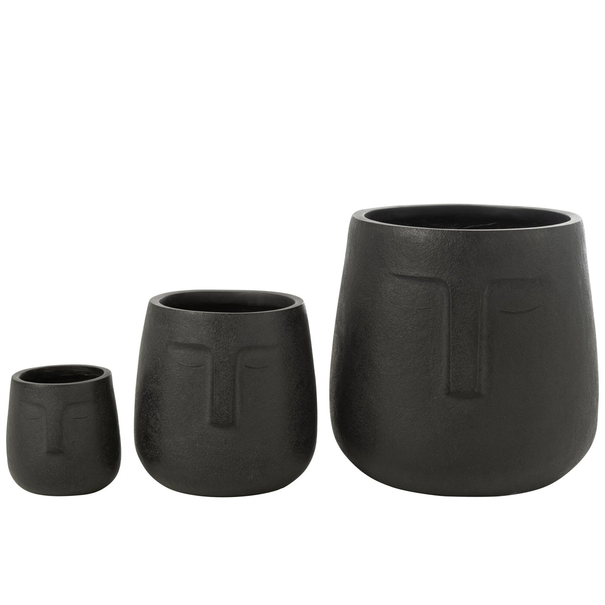 Juego de 3 macetas Moai de arcilla negra J-Line
