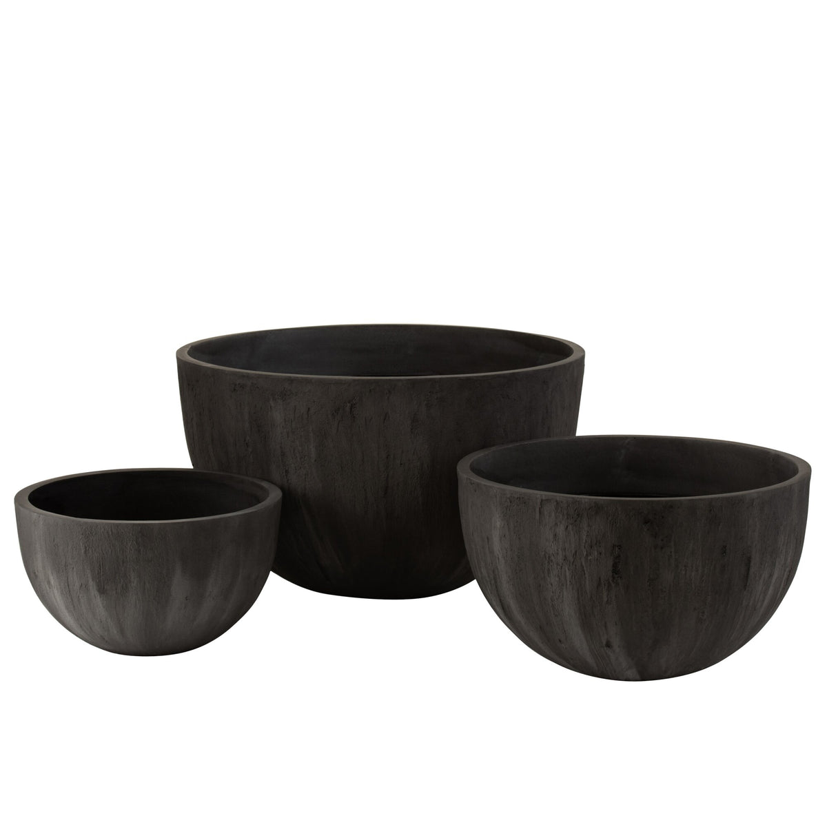Juego de 3 macetas redondas de cerámica bajas negras J-Line
