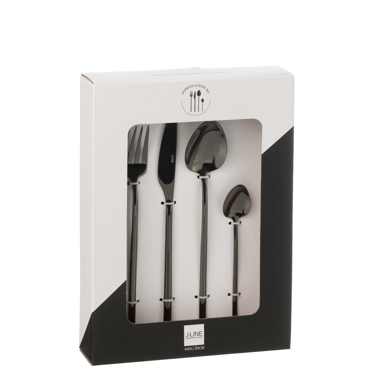 Caja de Cubiertos C 24 Piezas Acero Inoxidable Negro Brillante J-Line