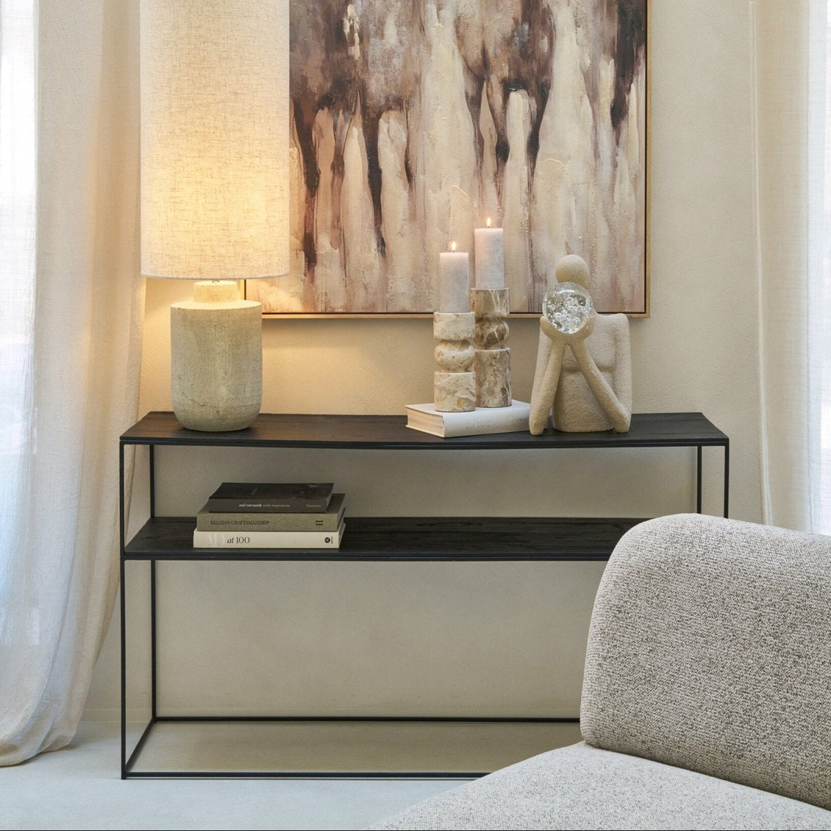 Consola rectangular de madera reciclada/metal negro J-Line