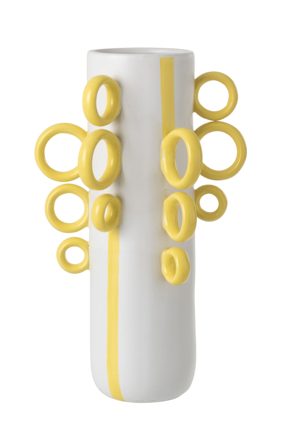 Jarra decorativa Anillos Porcelana Blanco/Amarillo J-Line