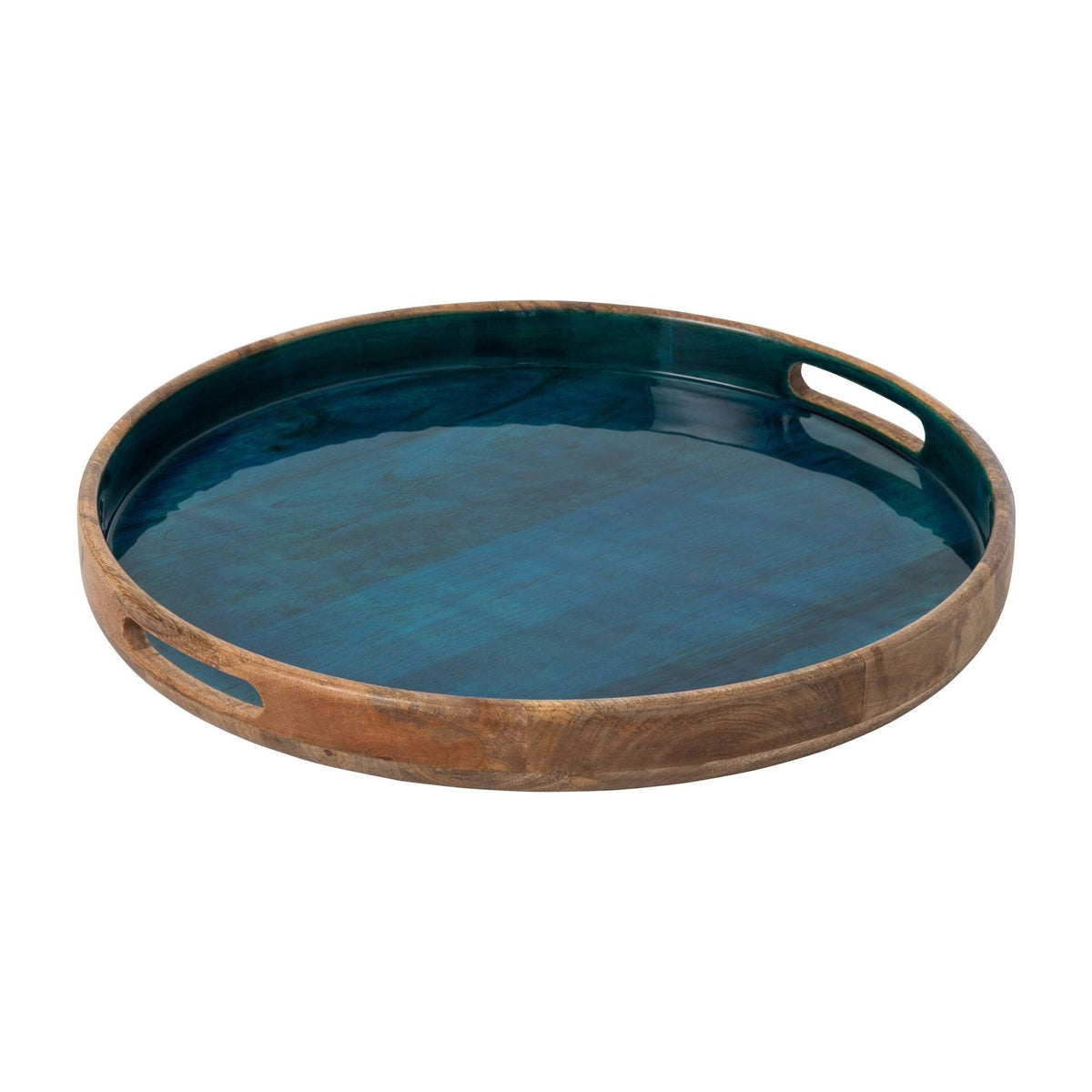 Bandeja de madera de mango azul petróleo/natural J-Line