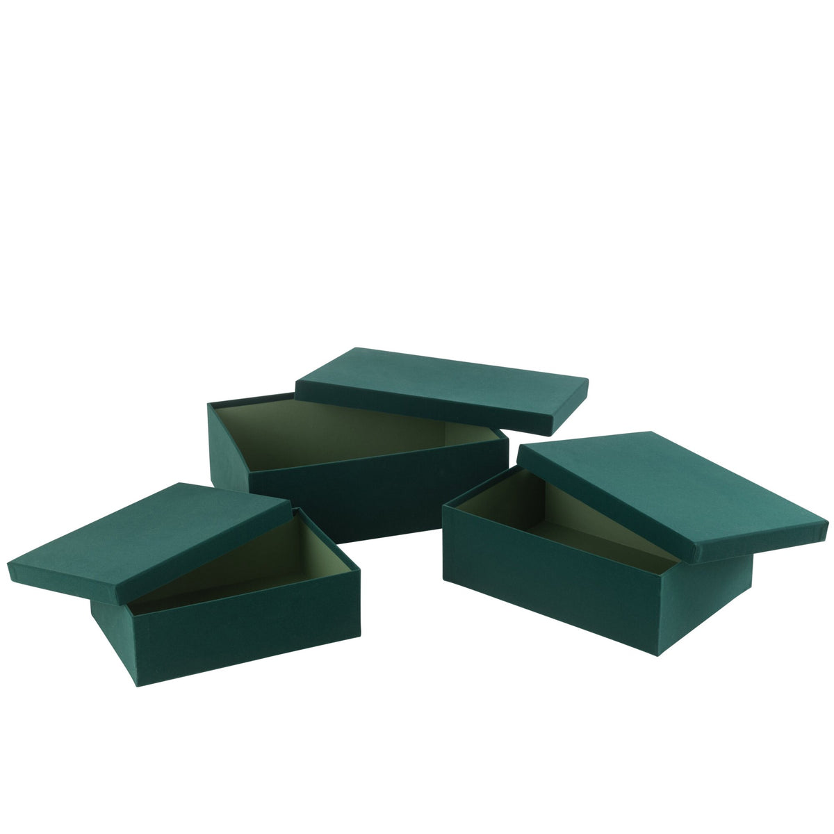 Cajas rectangulares de papel aterciopelado verde, set de 3, J-Line