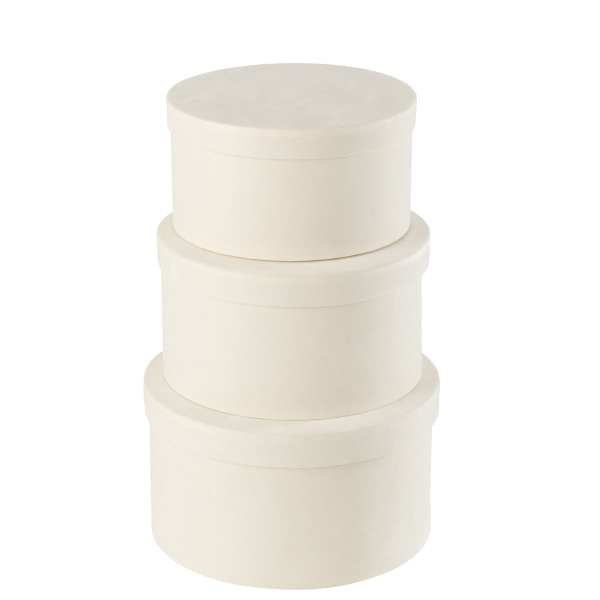 Cajas Redondas Planas de Papel Terciopelo Blanco Set de 3 J-Line