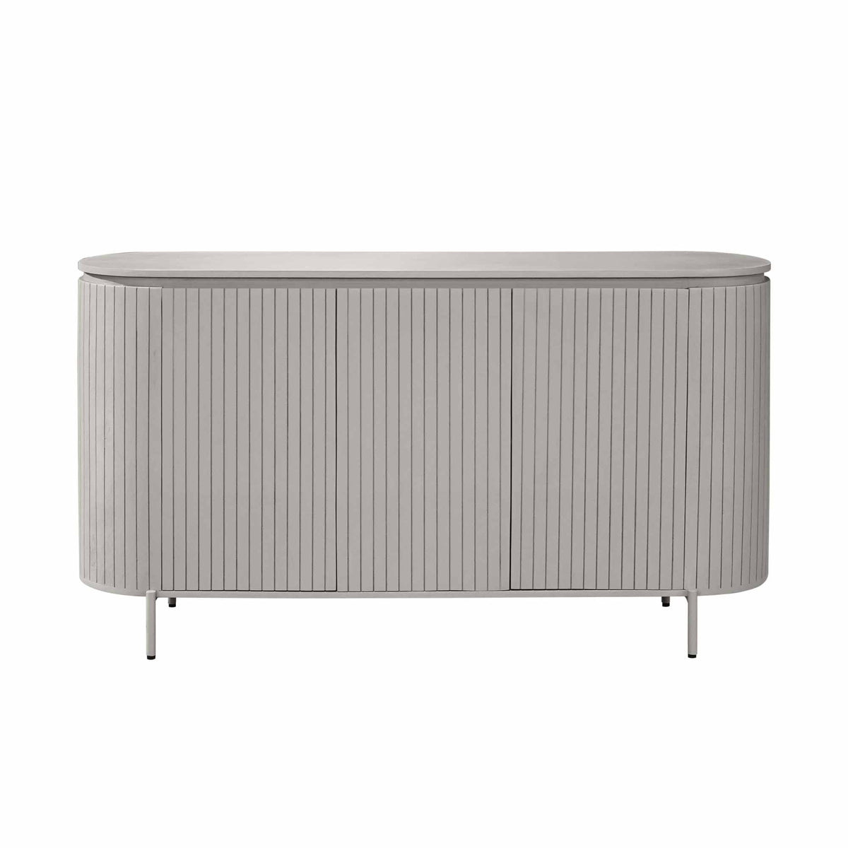 Dressoir Solana Taupe 165cm van Starfurn, mangohouten dressoir met verticaal lattenpatroon, vooraanzicht