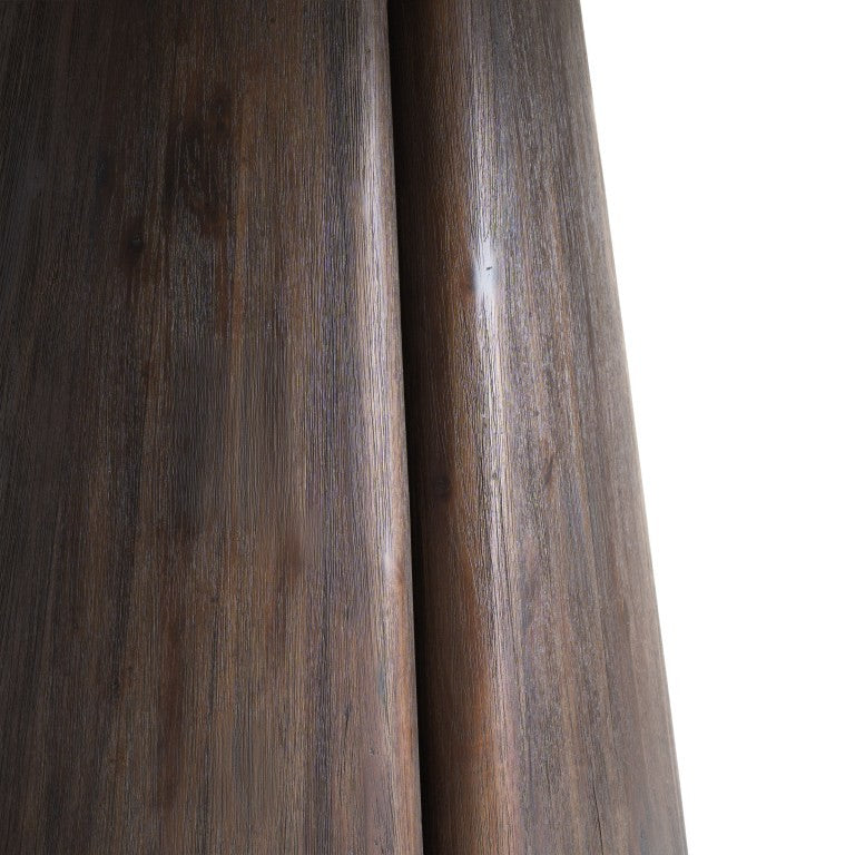 Eettafel Auren Rond Vezelcement Gebroken Wit van Pomax, ronde tafel met licht blad en basis van acaciahout