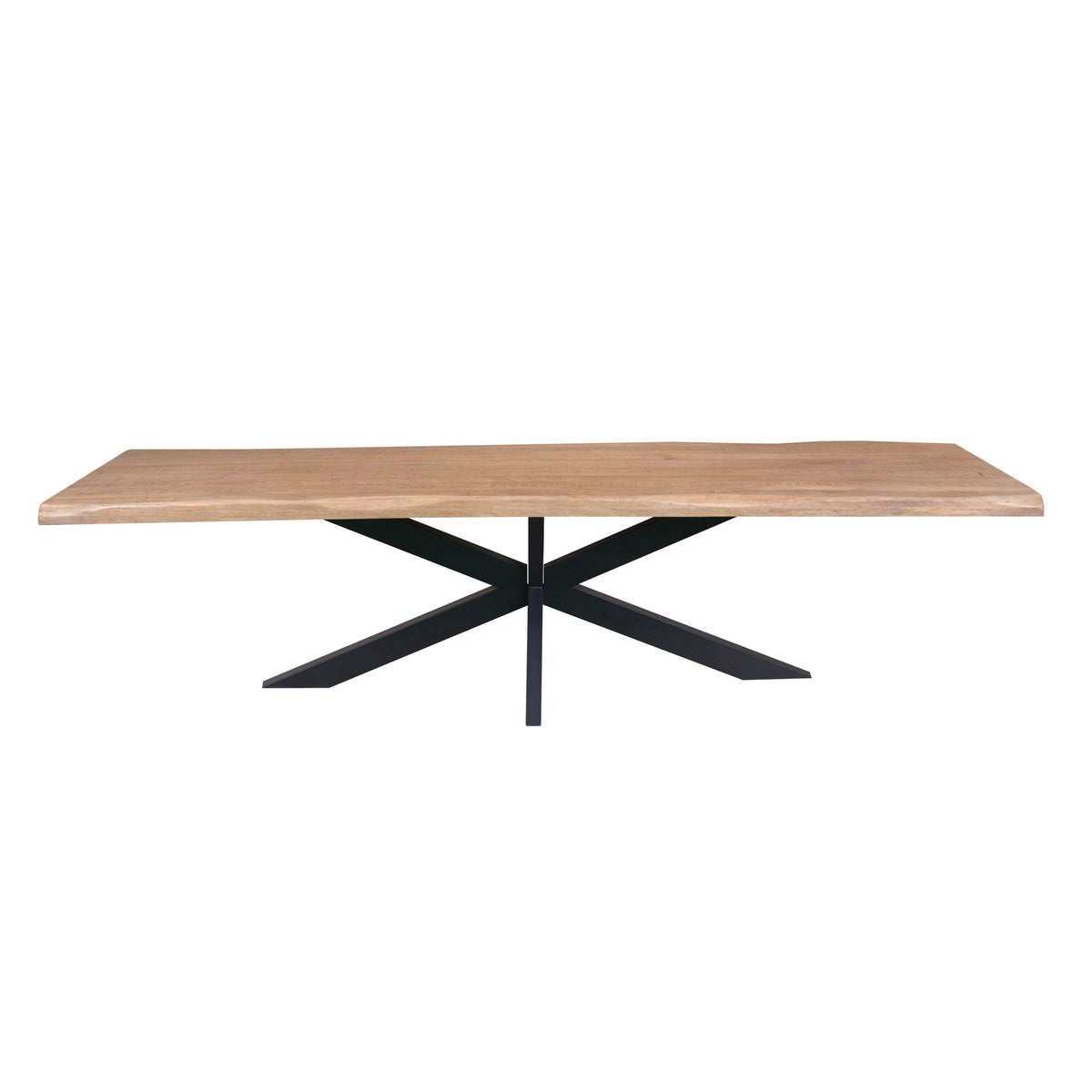 Eettafel Dakota Boomstam 300cm van Starfurn, houten blad met boomstamrand op zwarte matrixpoot