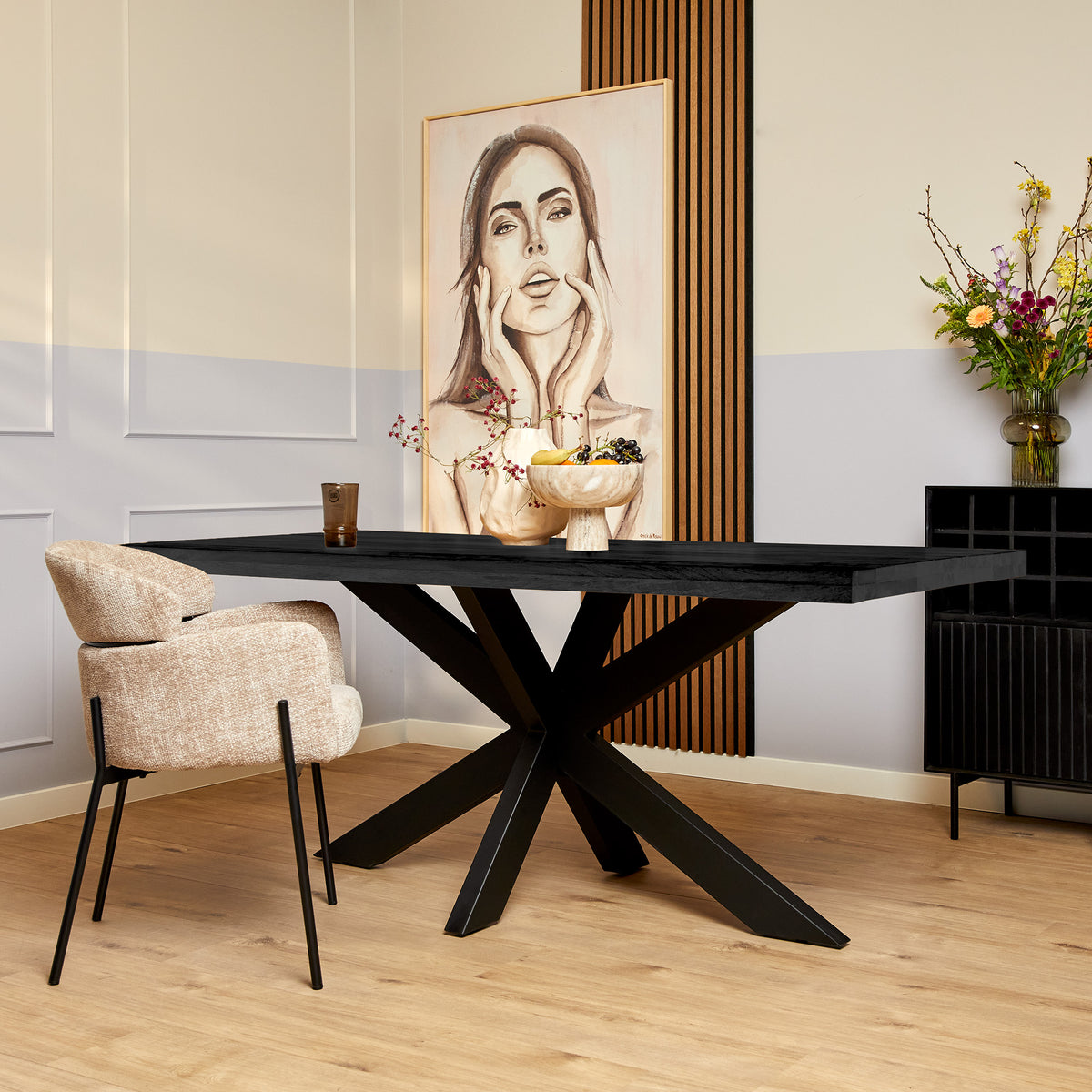 Eettafel Denver Mangohout Zwart 240cm van Starfurn, grote rechthoekige eettafel van zwart mangohout