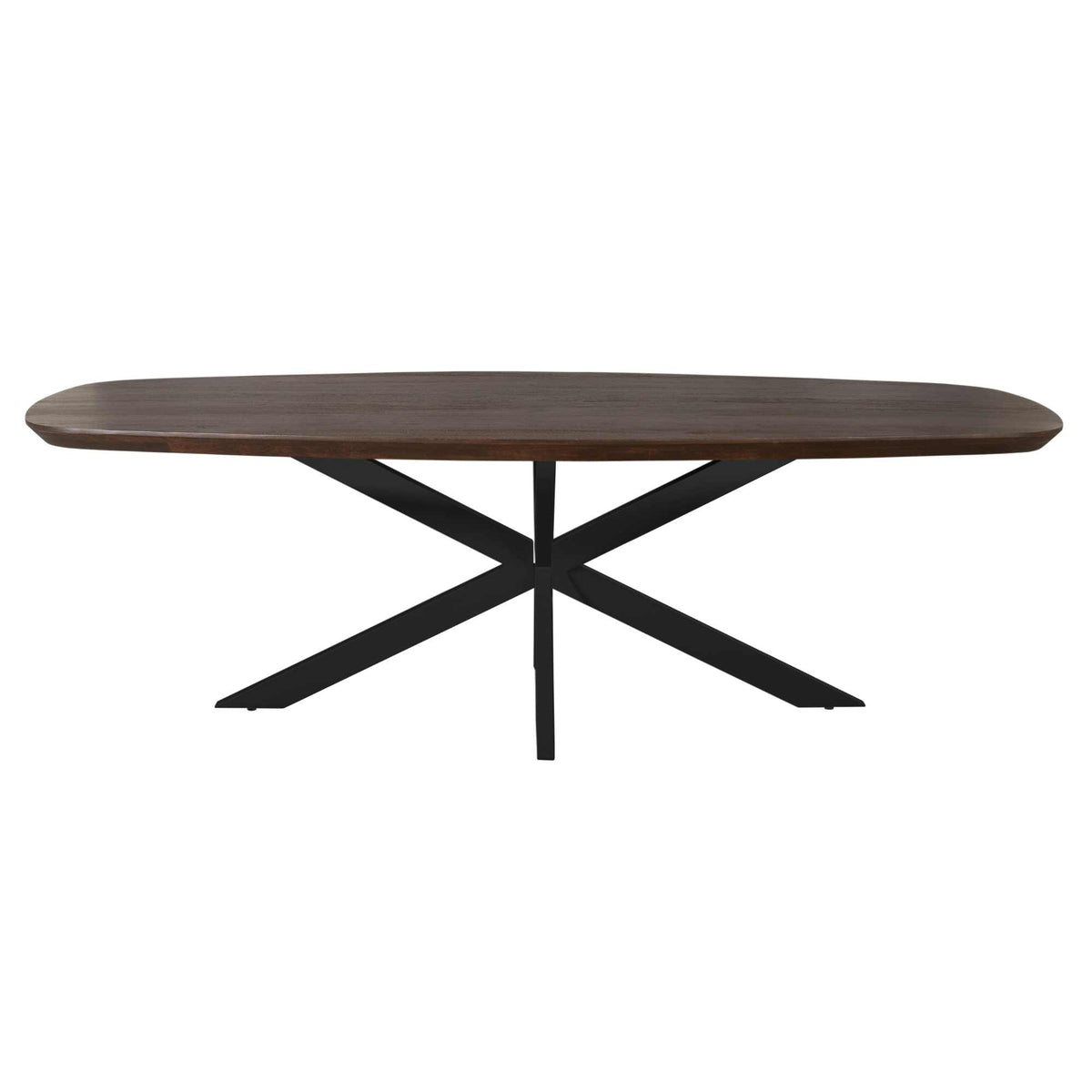 Eettafel Madison Deens Ovaal 280cm van Starfurn schuin van voren met de volle lengte van het tafelblad