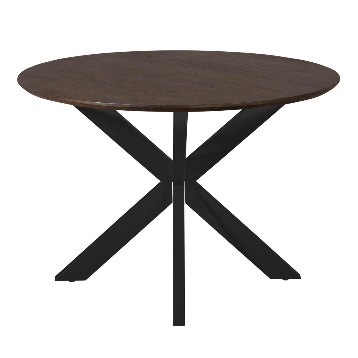 Bovenaanzicht van de ronde eettafel Madison 110cm van Starfurn met de nerf van het mangohout