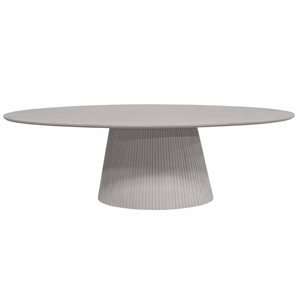 Detail van het verticale lattenpatroon op het onderstel van de Eettafel Solana