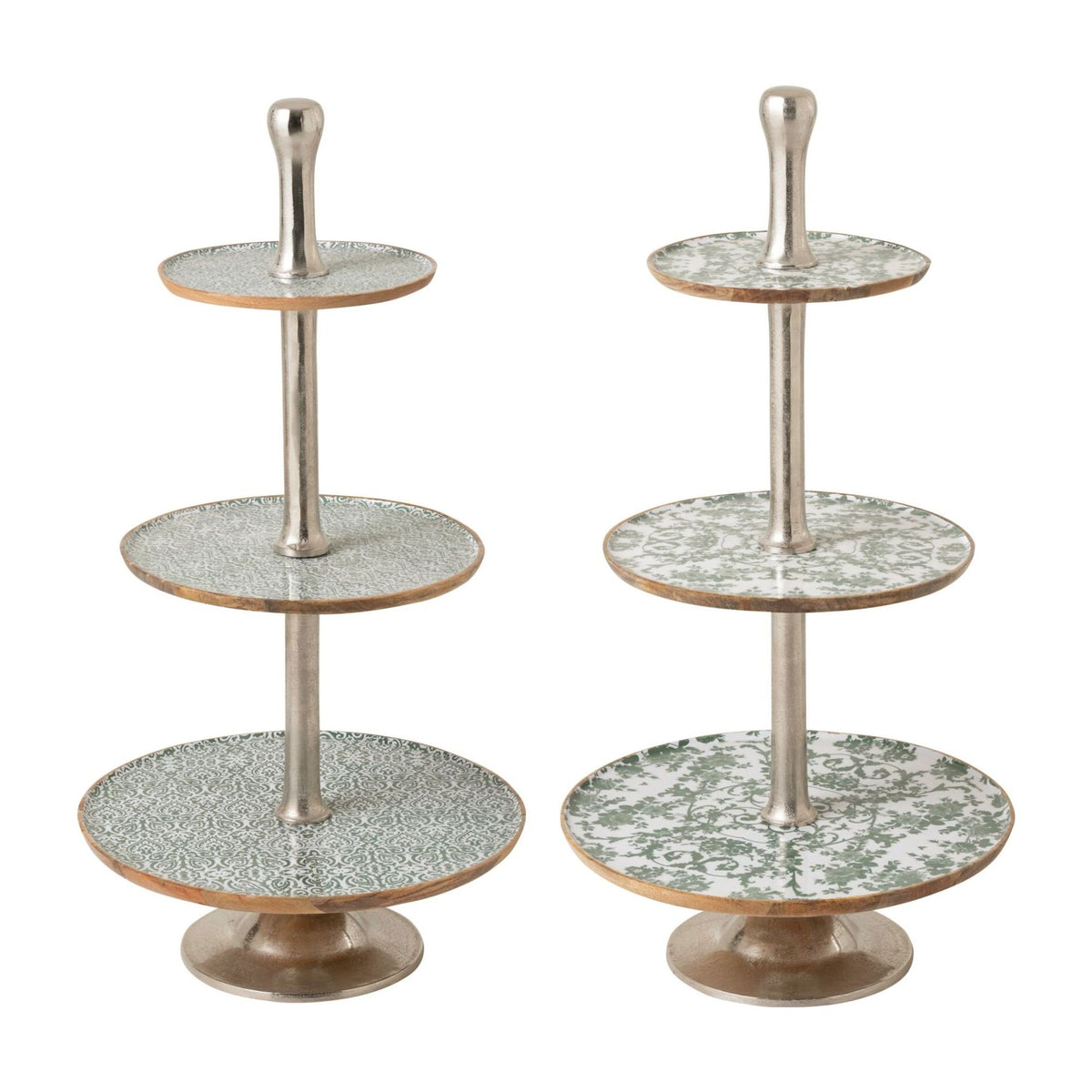 Etagère 3 niveles Madera de mango Verde/Blanco Set de 2 J-Line