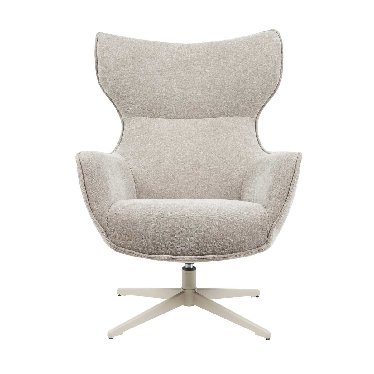 Fauteuil Julia van Starfurn in taupe stof, schuin aanzicht van de draaibare zitting