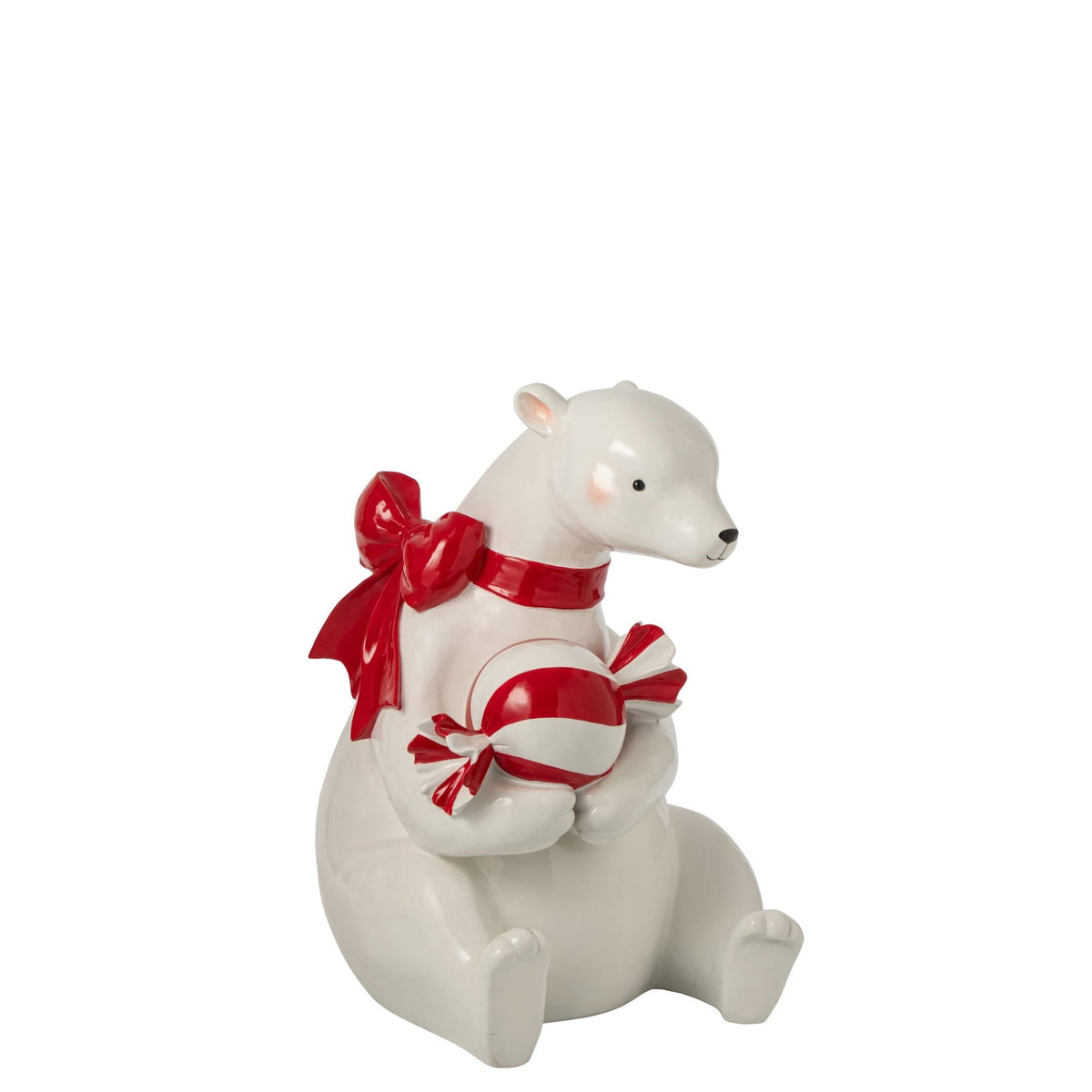 Oso Polar Sentado Con Bastón Blanco/Rojo Navideño J-Line