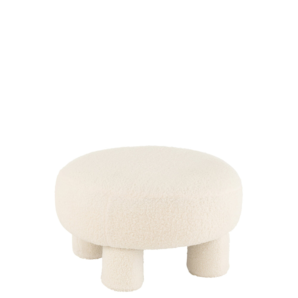 Taburete J-Line redondo de bouclé teddy blanco con patas J-Line