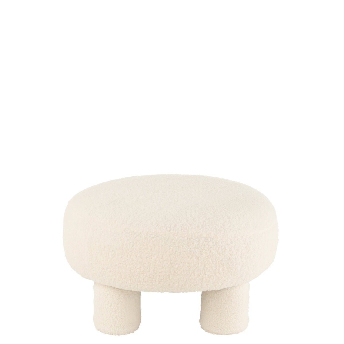 Taburete J-Line redondo de bouclé teddy blanco con patas J-Line