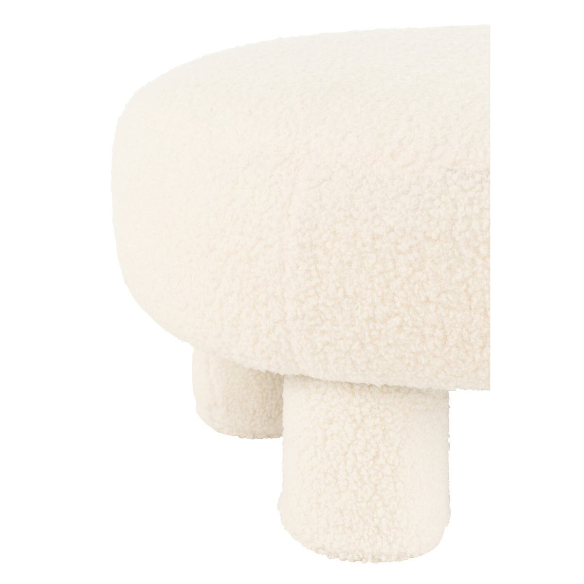 Taburete J-Line redondo de bouclé teddy blanco con patas J-Line