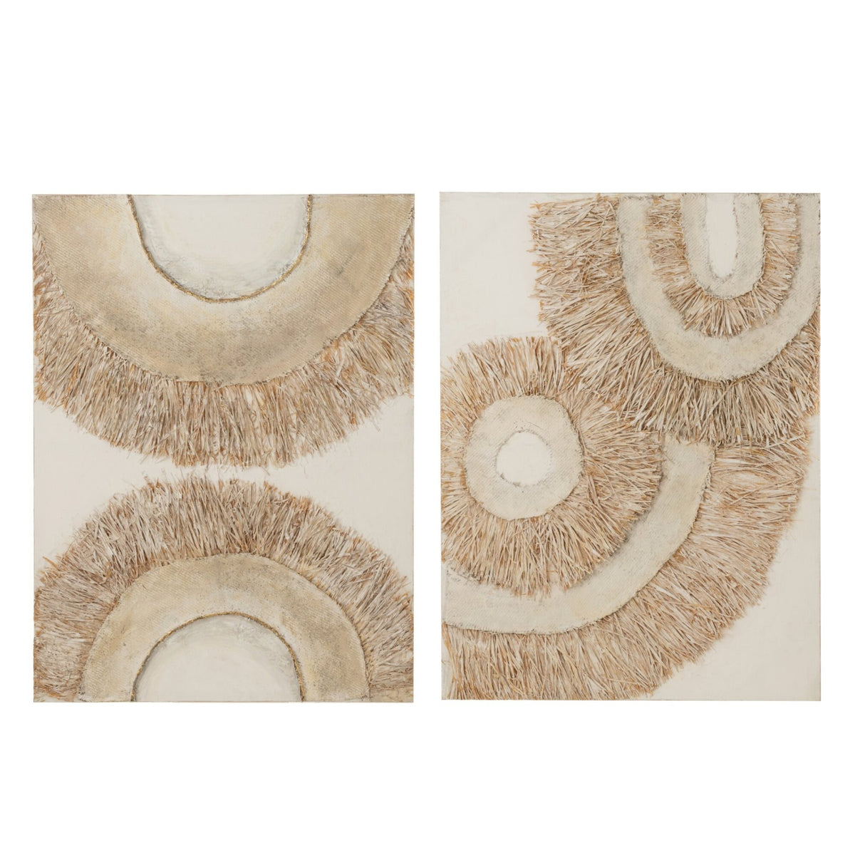 Decoración de pared Ibiza lienzo pintura crema blanco set de 2 J-Line