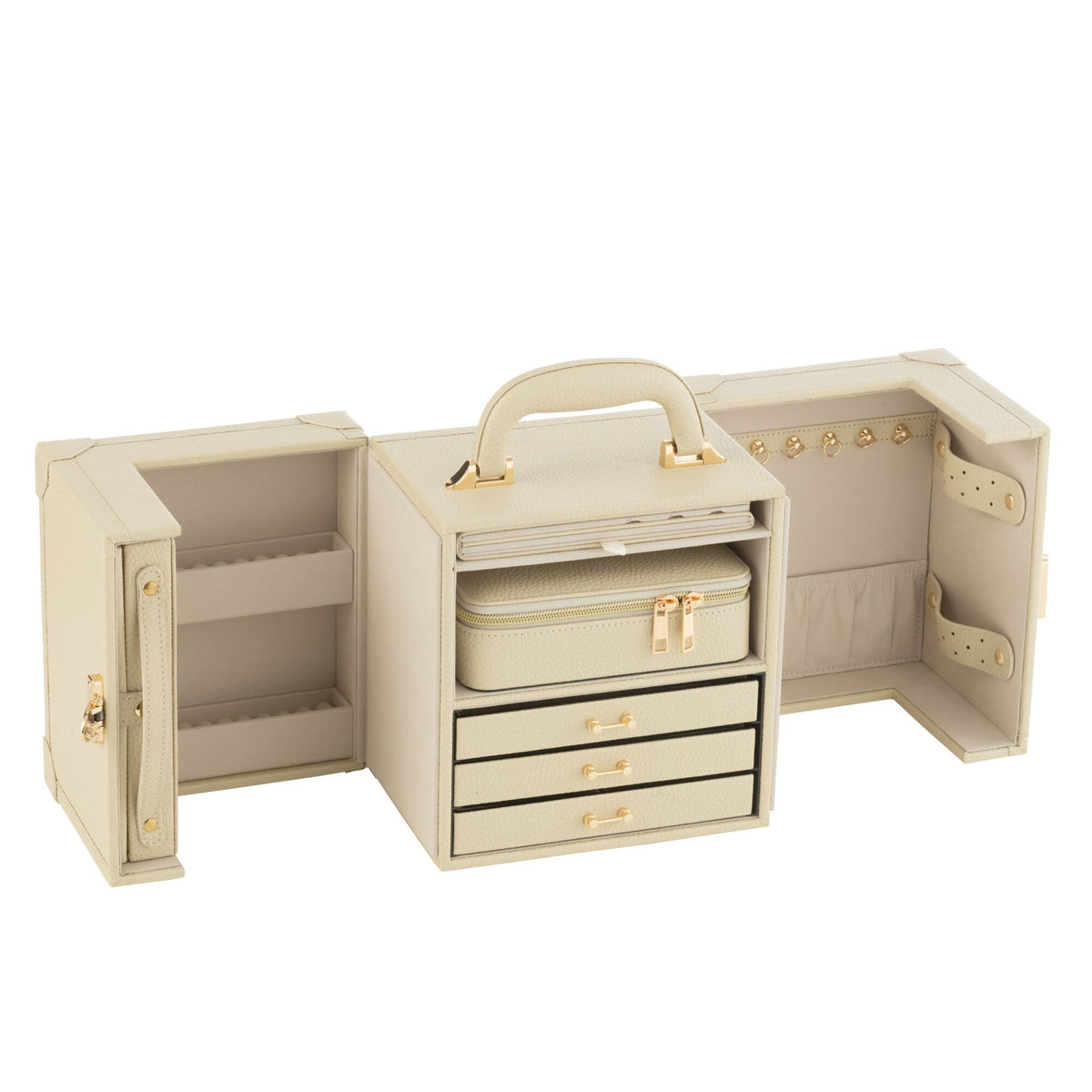 Maletín de Joyas con Asa de Polipiel Beige J-Line