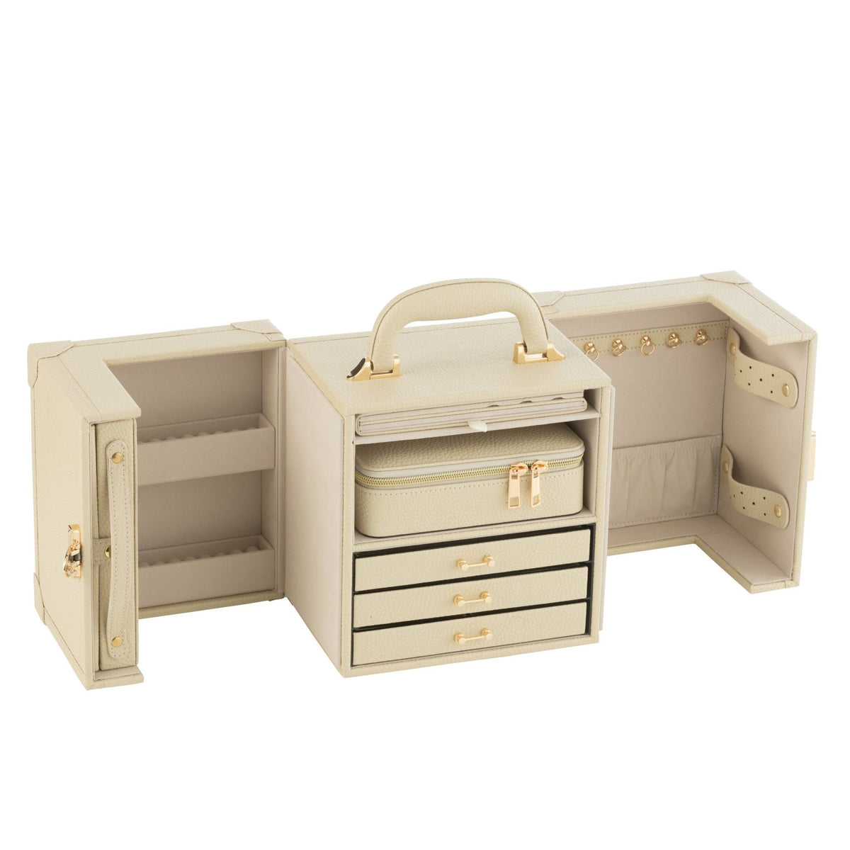 Maletín de Joyas con Asa de Polipiel Beige J-Line