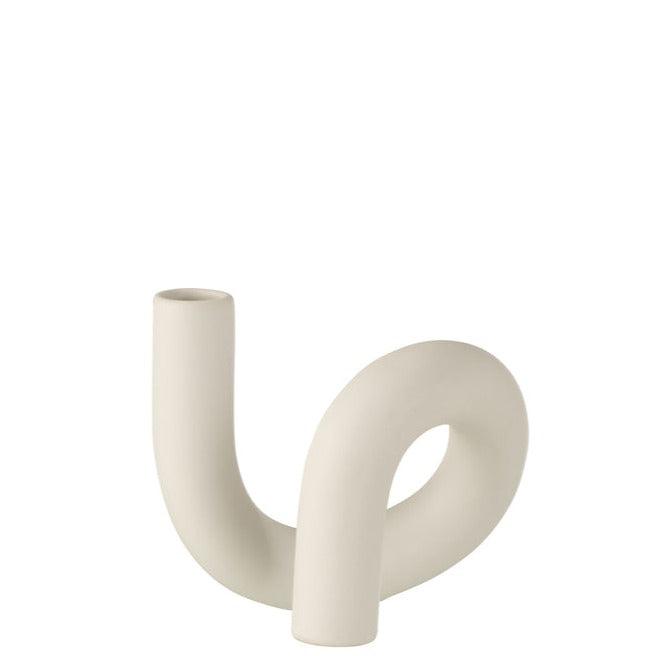 Kaarsenhouder Torsie 1 Candle Keramiek Wit - Kandelaar - J-Line - livinglovely.nl