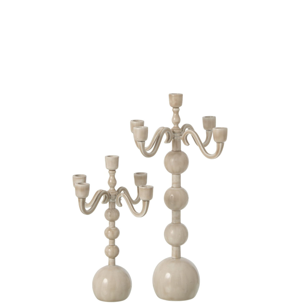 Portavelas de 5 brazos, bola de aluminio, beige claro, grande, J-Line