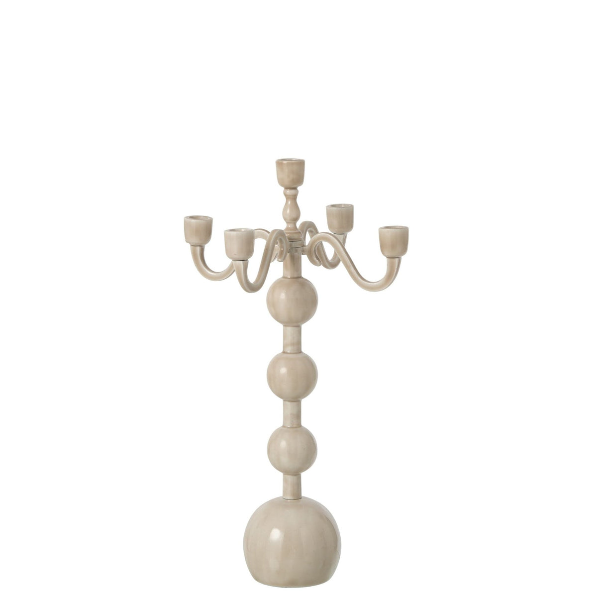 Portavelas de 5 brazos, bola de aluminio, beige claro, grande, J-Line