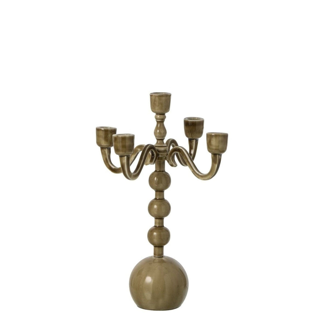 Portavelas de 5 brazos con bolas, aluminio verde oliva, J-Line
