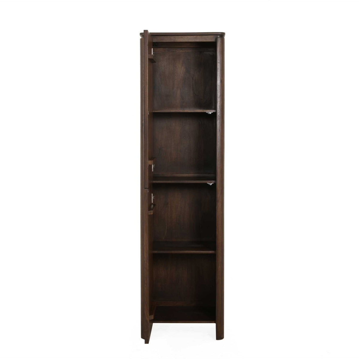 Kabinet Dallas van Starfurn, hoge kast van bruin mangohout met twee deuren