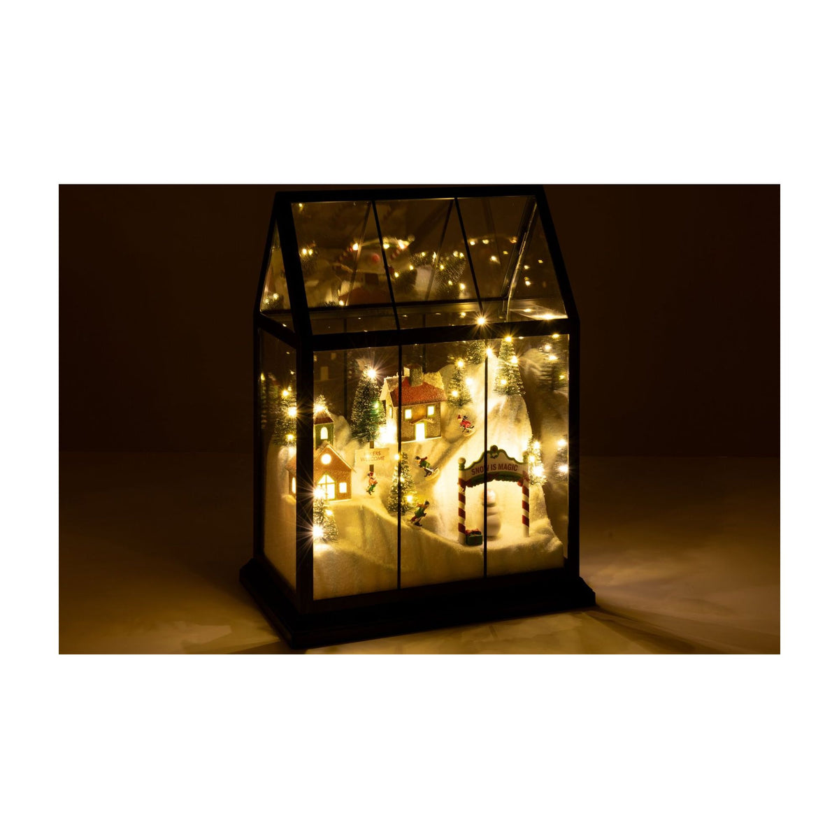 Pueblo navideño de vidrio LED multicolor mediano J-Line