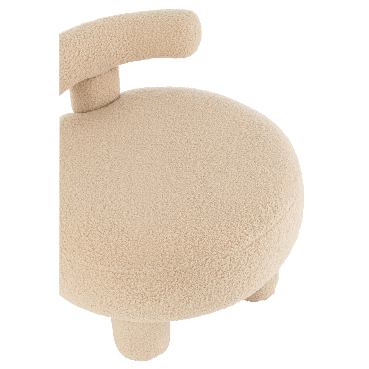Taburete redondo con respaldo de bouclé en beige cálido J-Line
