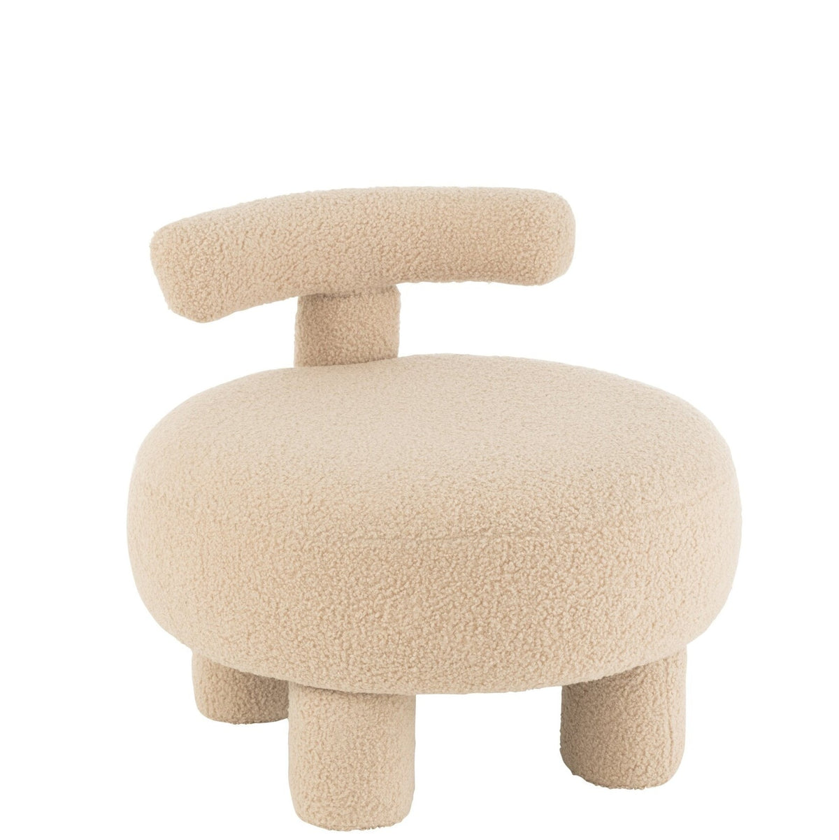Taburete redondo con respaldo de bouclé en beige cálido J-Line