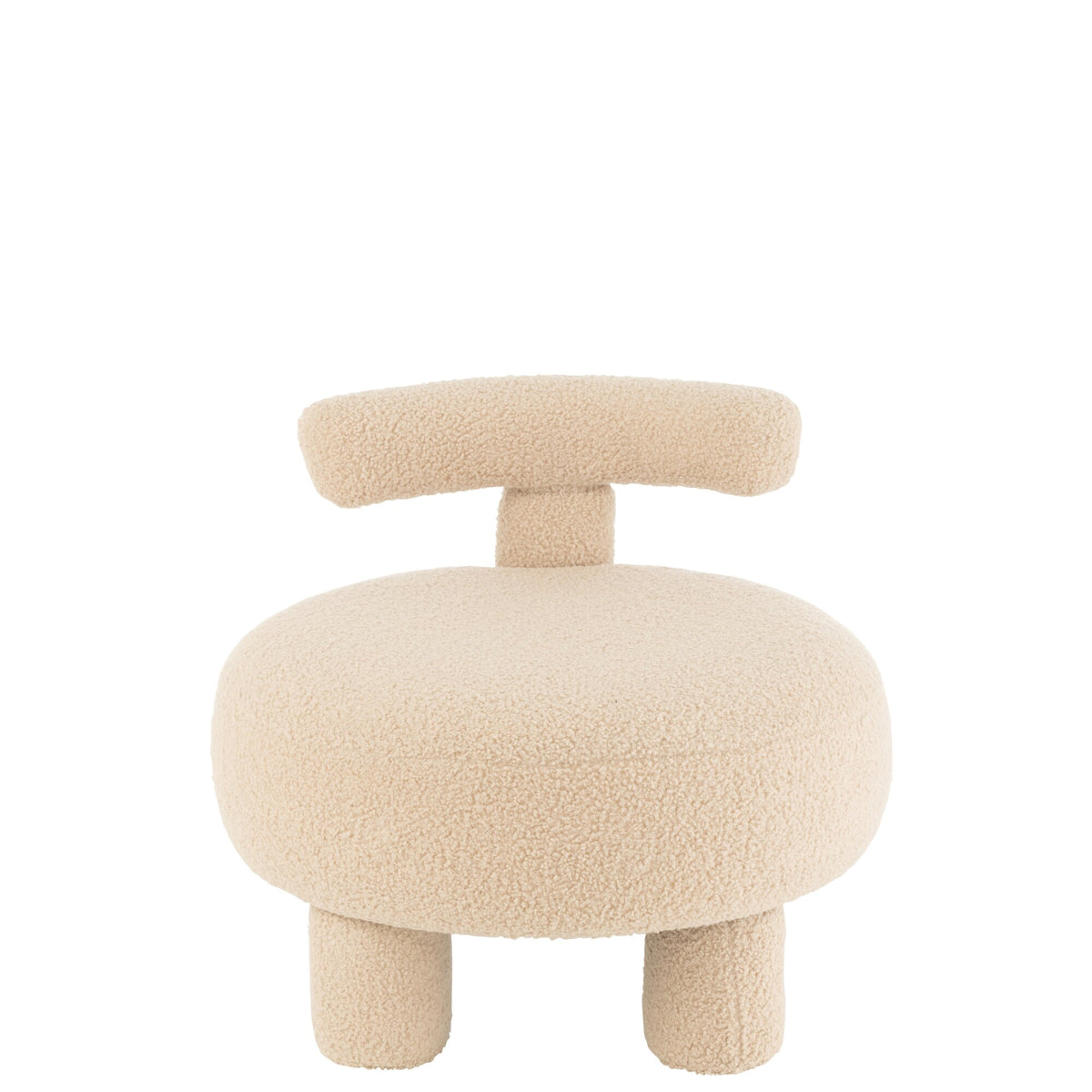 Taburete redondo con respaldo de bouclé en beige cálido J-Line