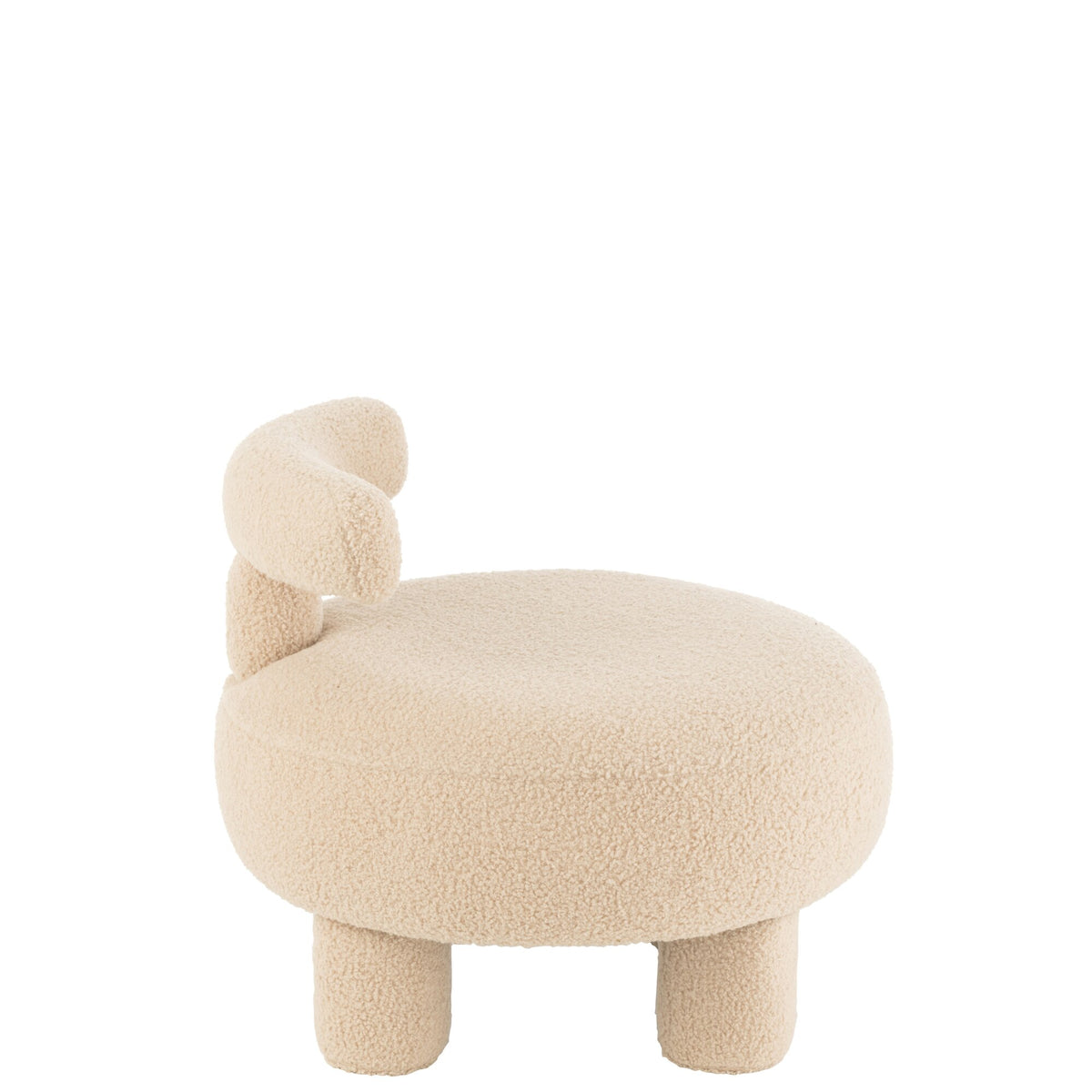 Taburete redondo con respaldo de bouclé en beige cálido J-Line