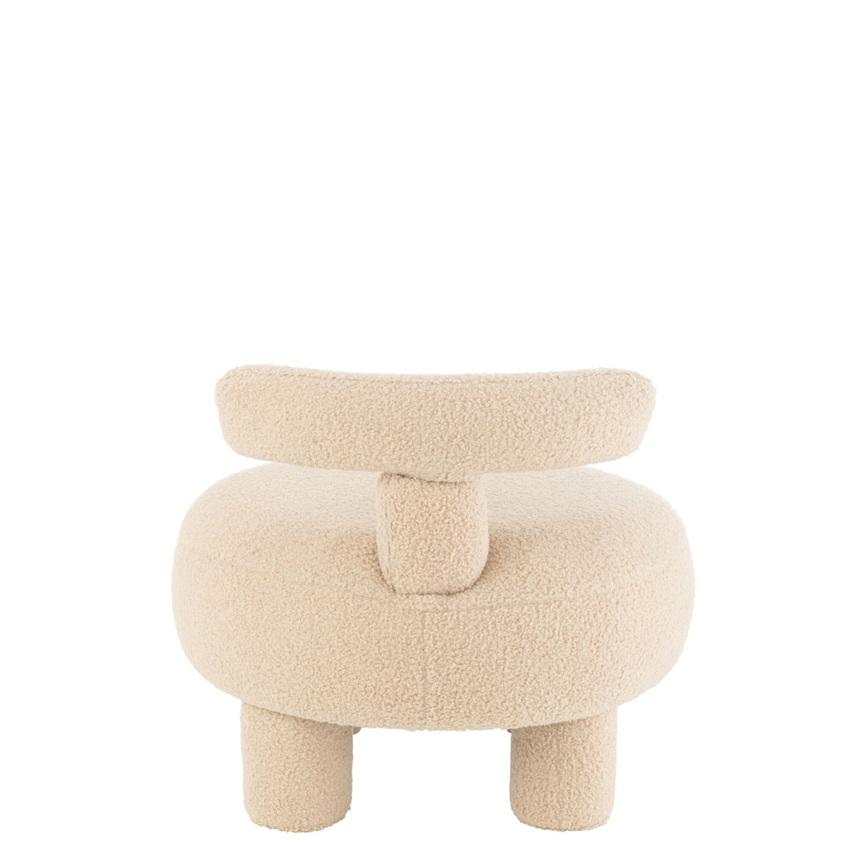 Taburete redondo con respaldo de bouclé en beige cálido J-Line