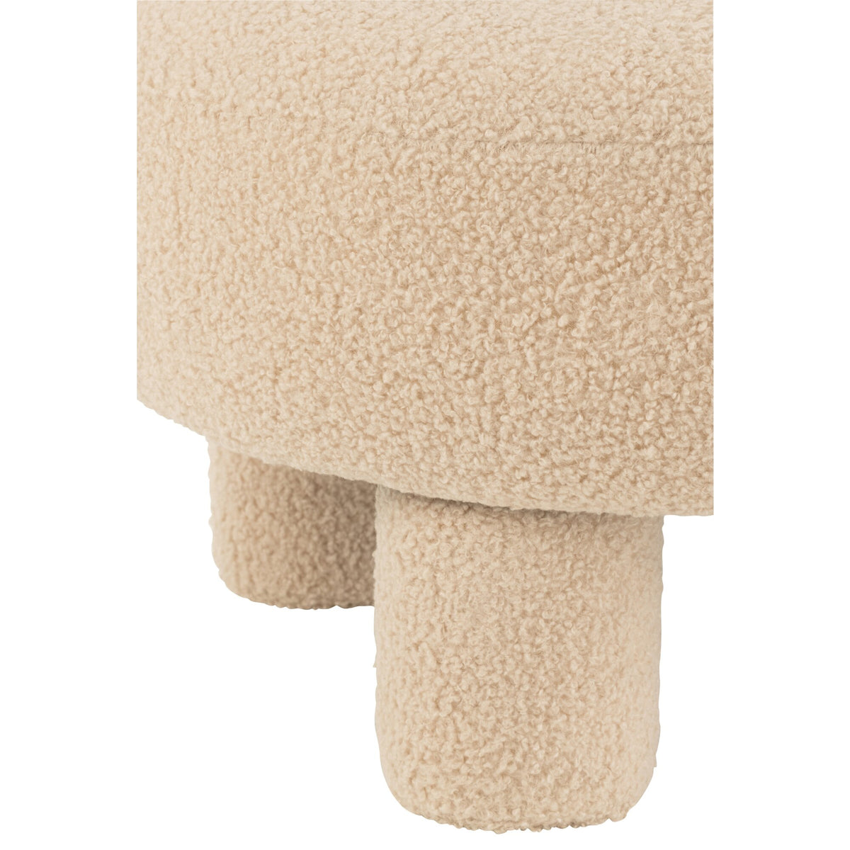 Taburete redondo con respaldo de bouclé en beige cálido J-Line