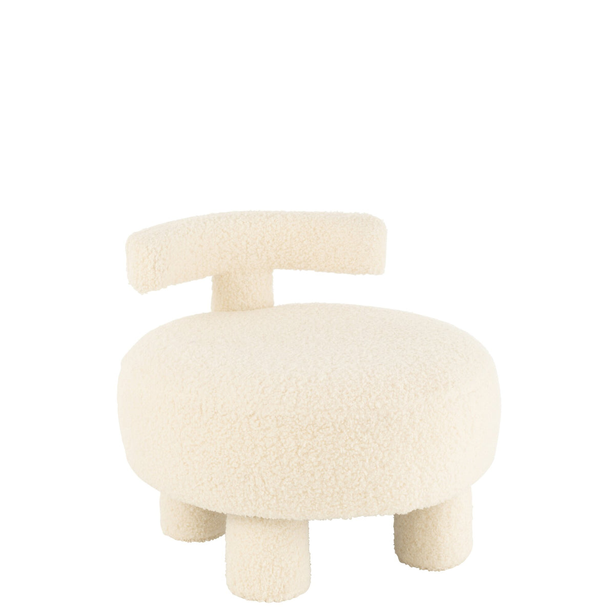 Taburete redondo con respaldo de bouclé blanco J-Line
