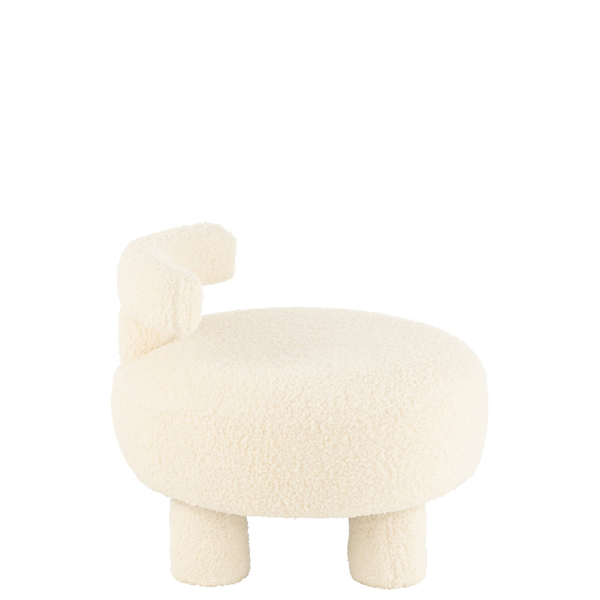 Taburete redondo con respaldo de bouclé blanco J-Line