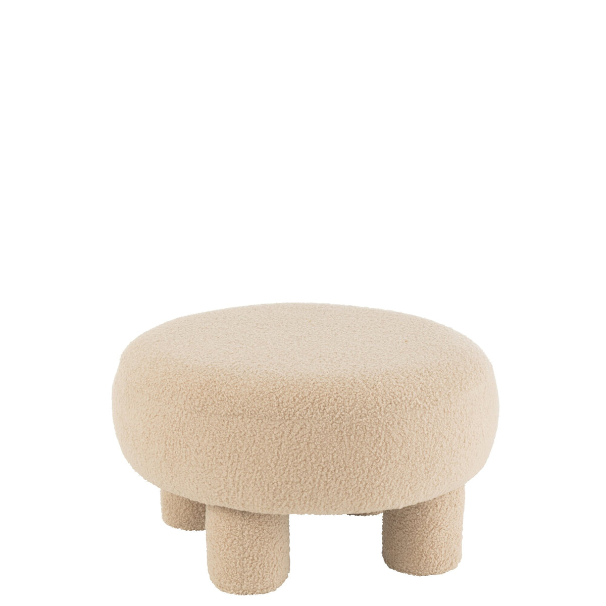 Taburete redondo Teddy con patas, bouclé beige cálido J-Line