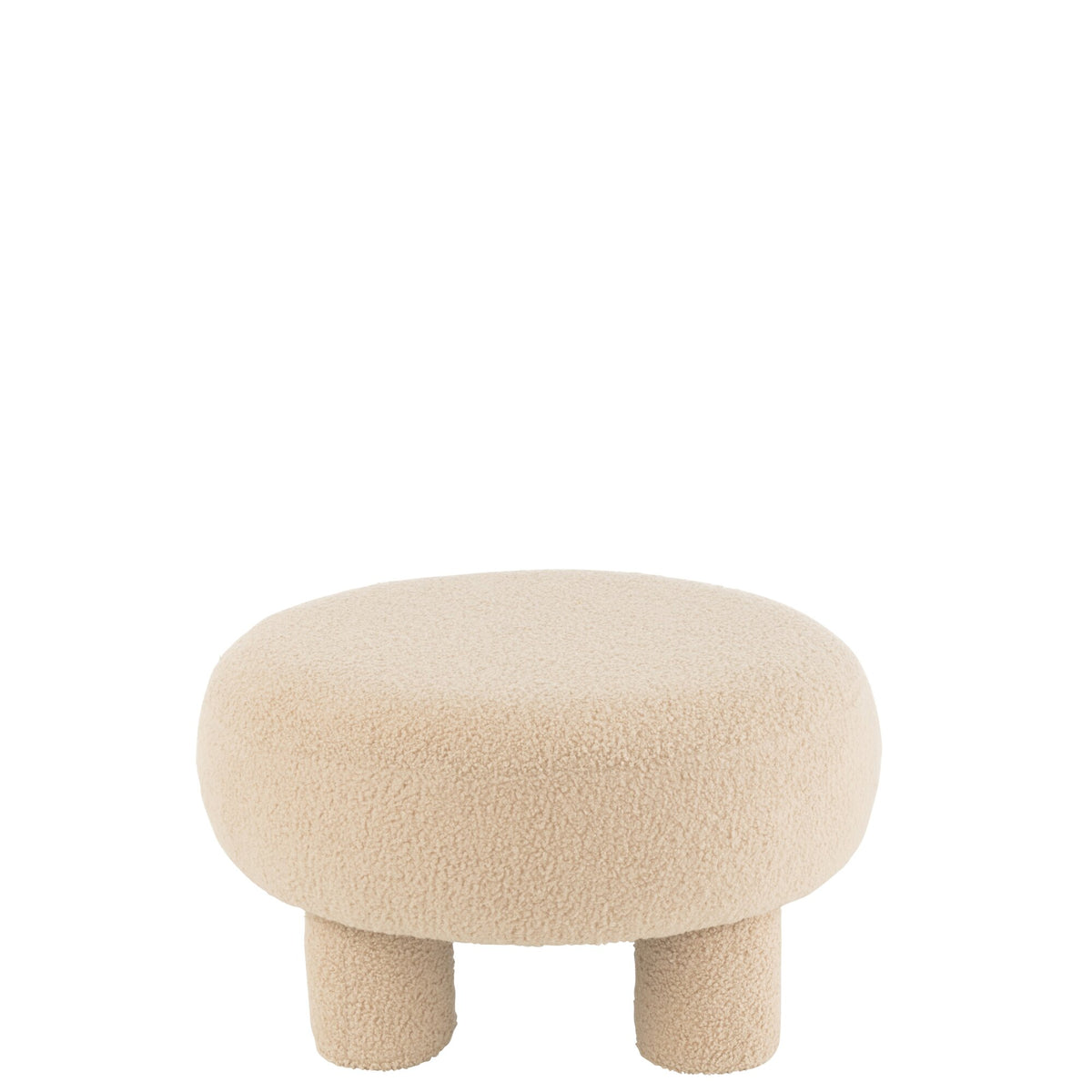 Taburete redondo Teddy con patas, bouclé beige cálido J-Line