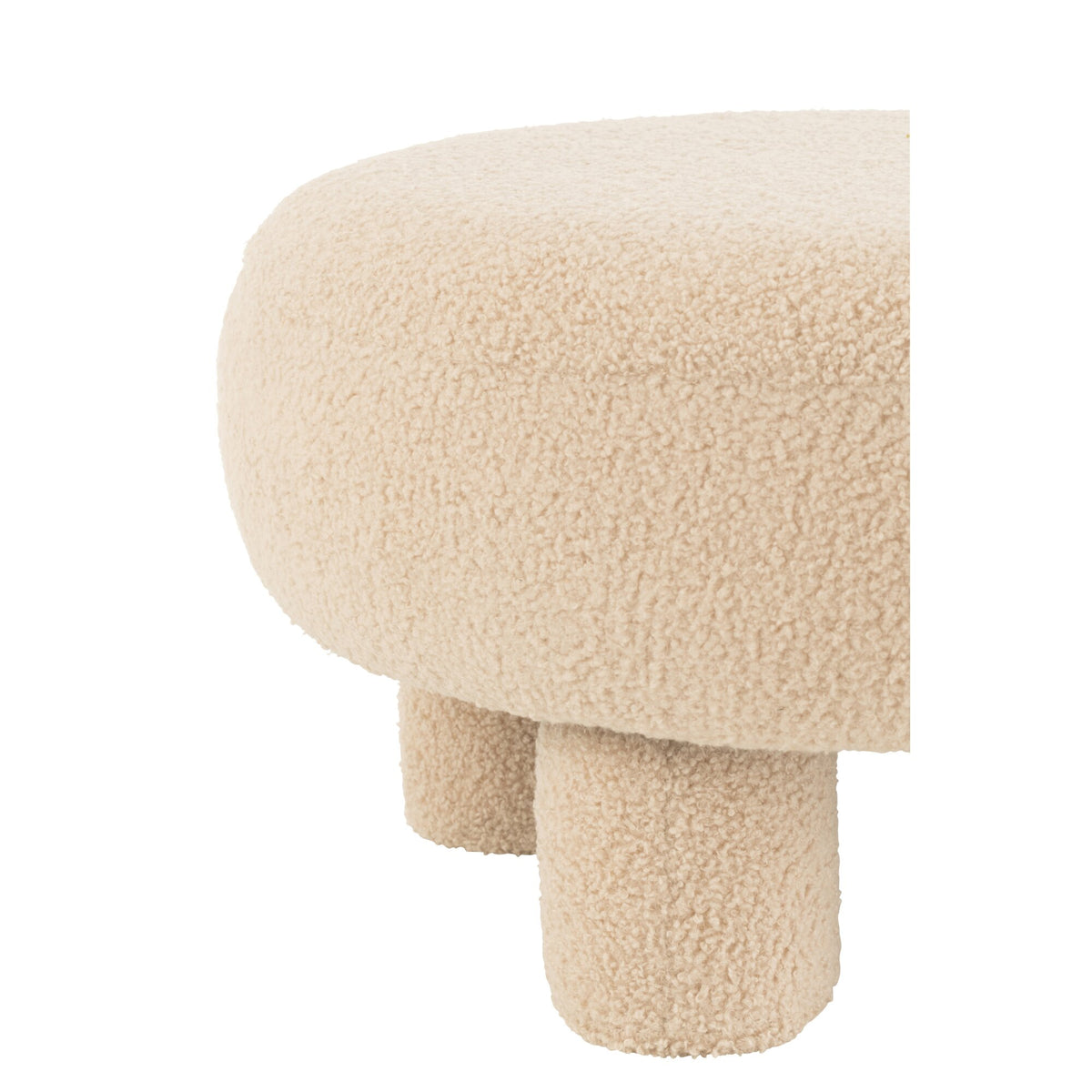 Taburete redondo Teddy con patas, bouclé beige cálido J-Line
