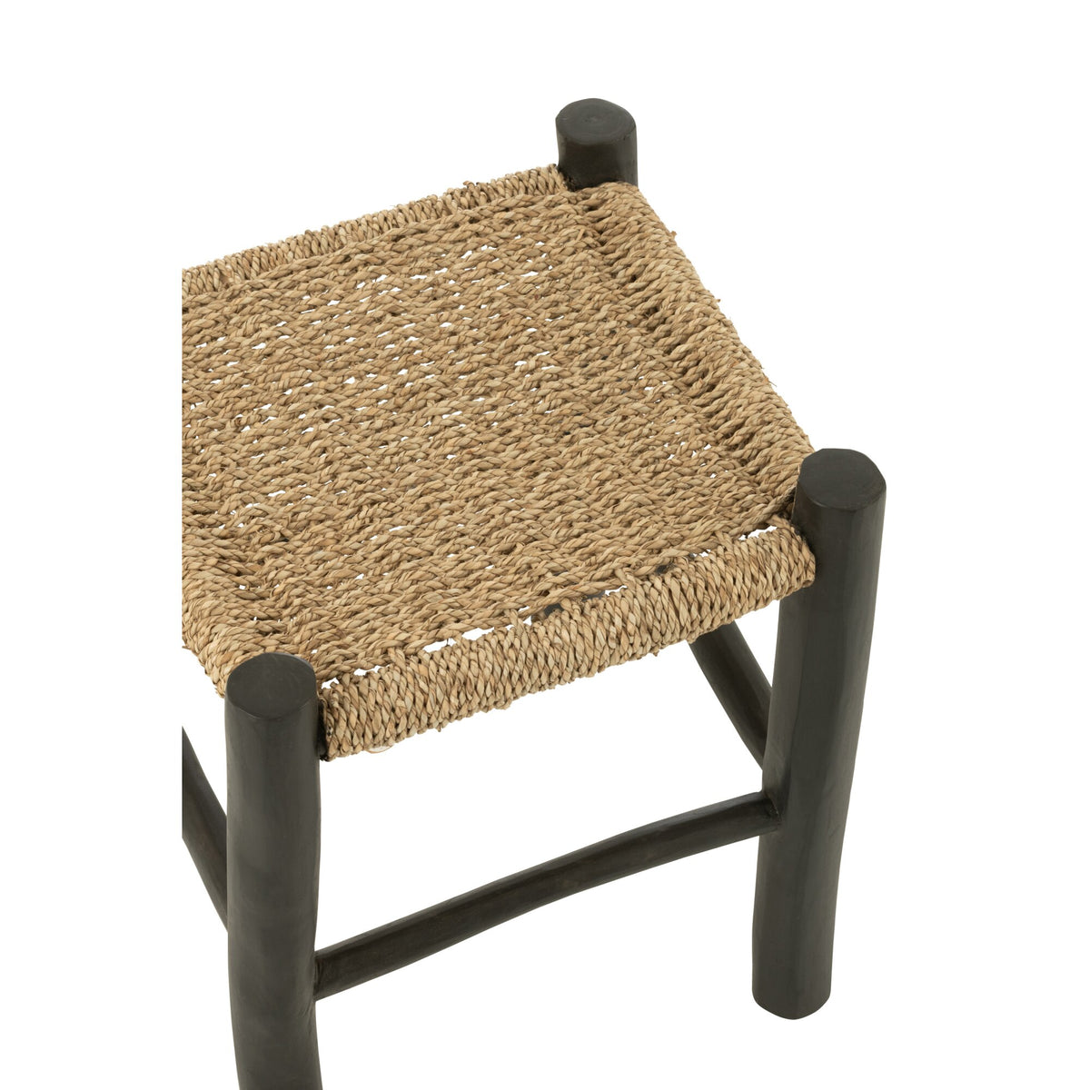 Taburete cuadrado de madera de teca/mimbre negro/natural