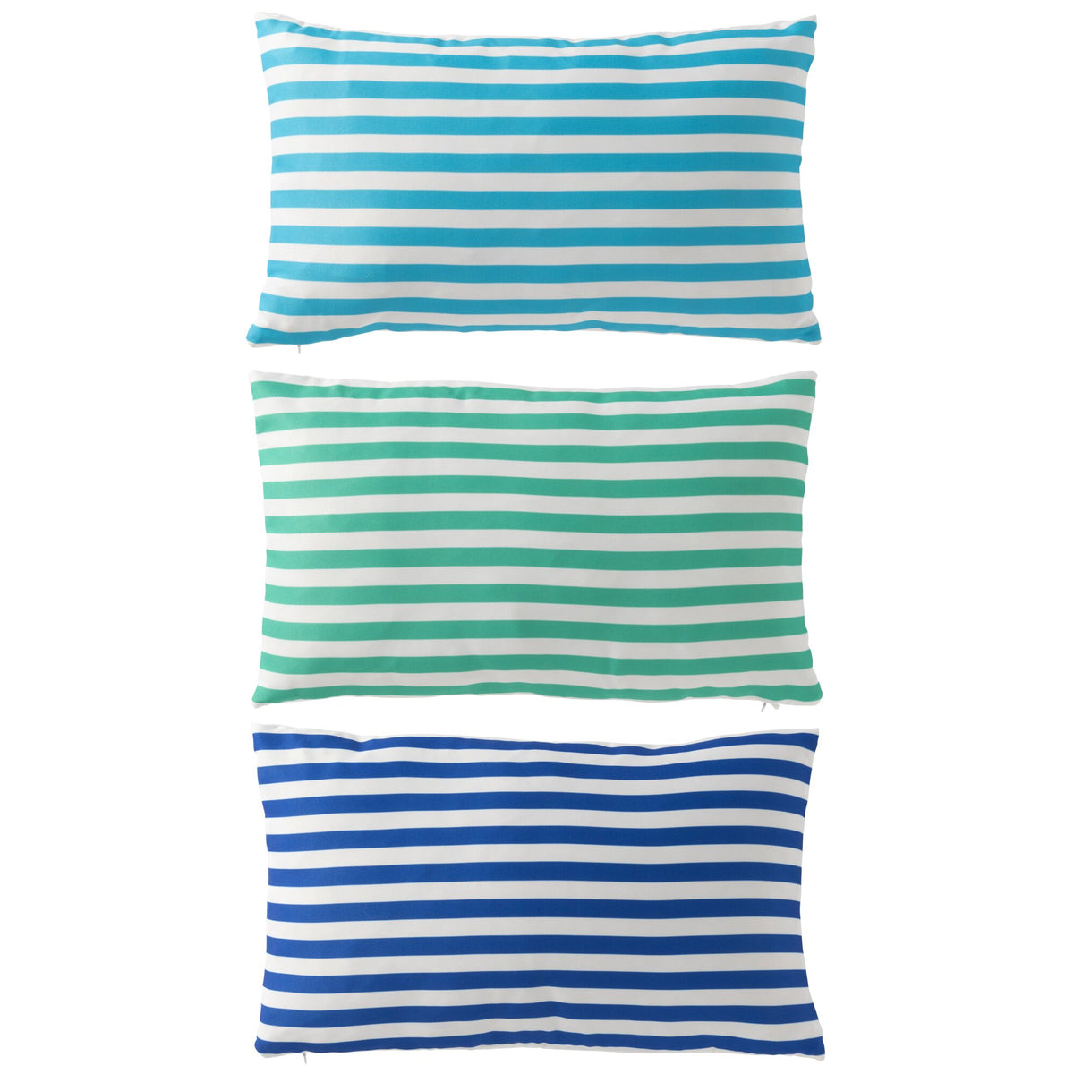 Cojín de exterior rectangular a rayas de poliéster azul/verde, surtido de 3, J-Line