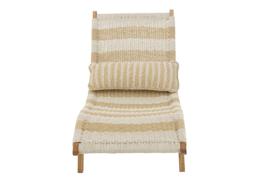 Ligbed + Kussen Strepen Geweven Plastiek/Teak Wit/Naturel - Ligbed - J-Line - livinglovely.nl