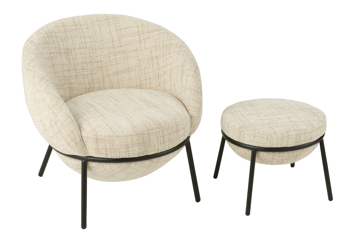 Loungstoel + krukje Napoli Beige J-Line - Loungestoel - J-Line - livinglovely.nl