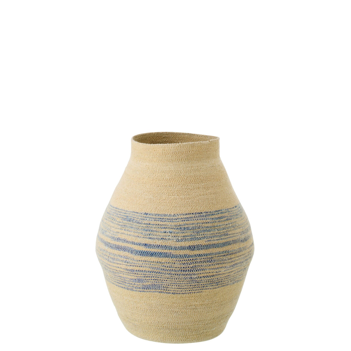 Cesta de hierba marina a rayas natural/azul pequeña J-Line